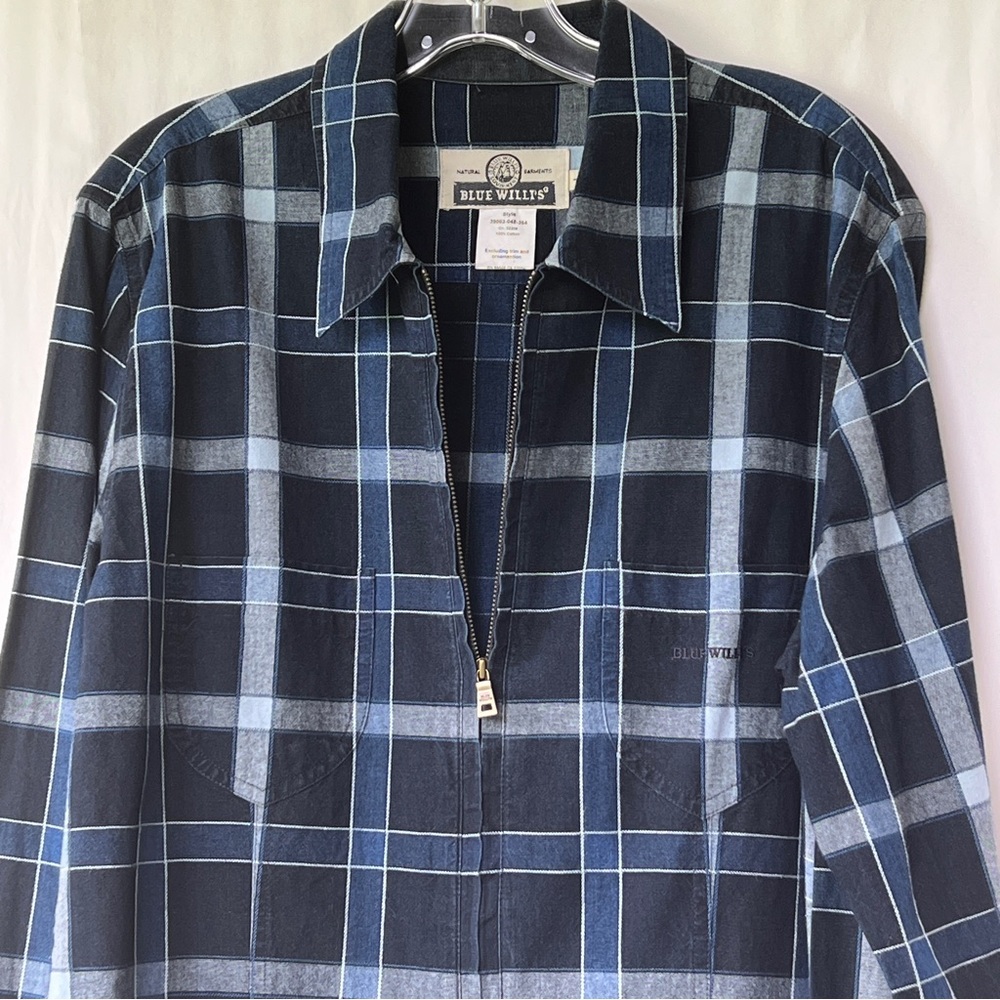 Blue Willi’s Vintage Blue Plaid Size Large Zip Up Denim Blouse